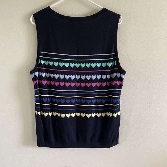 Talbots Knit Sleeveless Tank Top Size XL Retro 80s Rainbow Hearts Lagenlook - Picture 4 of 6